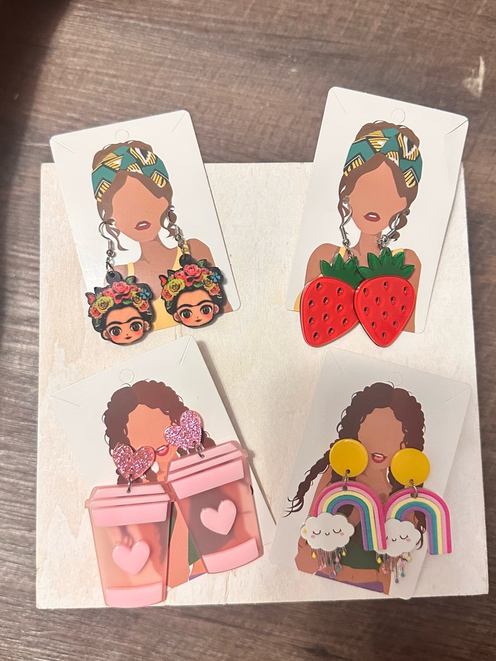 Colorful Kids Strawberry, Pink Cup & Rainbow Novelty Earrings Set